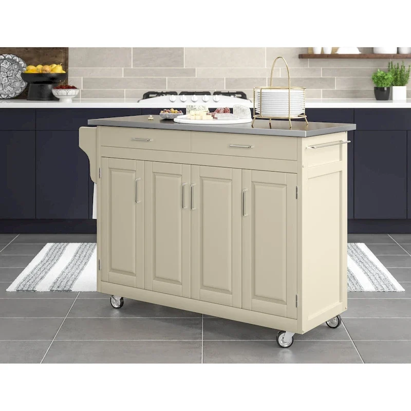 Copper Grove Puff Island White Finish with Stainless Steel Top Kitchen Cart