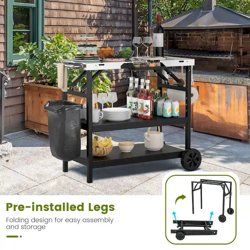 Gymax 3-Shelf Movable Grill Cart Table Home & Outdoor Multifunctional