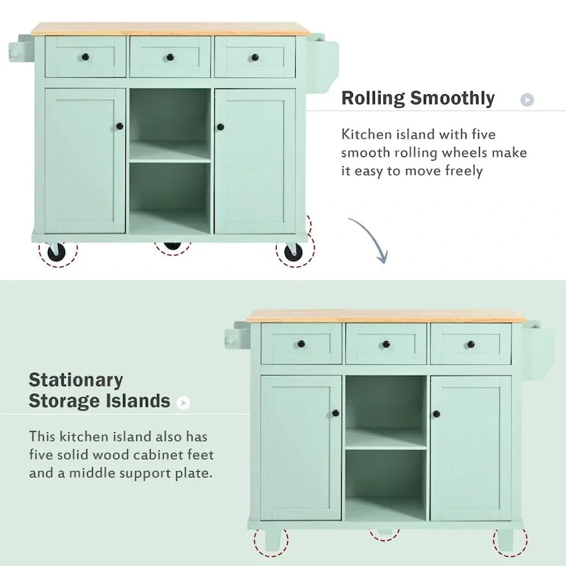 Kitchen Cart with Rubber Wood Drop-Leaf Counter Top