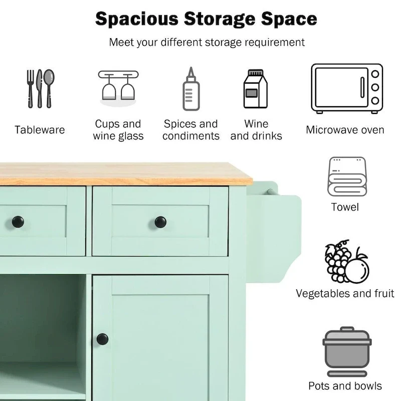 Kitchen Cart with Rubber Wood Drop-Leaf Counter Top