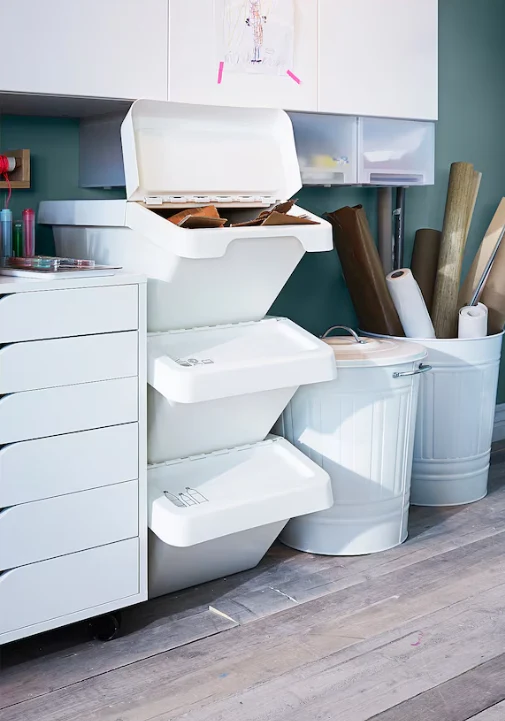 SORTERA Waste sorting bin with lid, white, 37 l