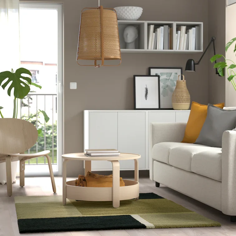 SKRIFTSPRÅK Rug, low pile, beige-green/dark blue, 133x195 cm