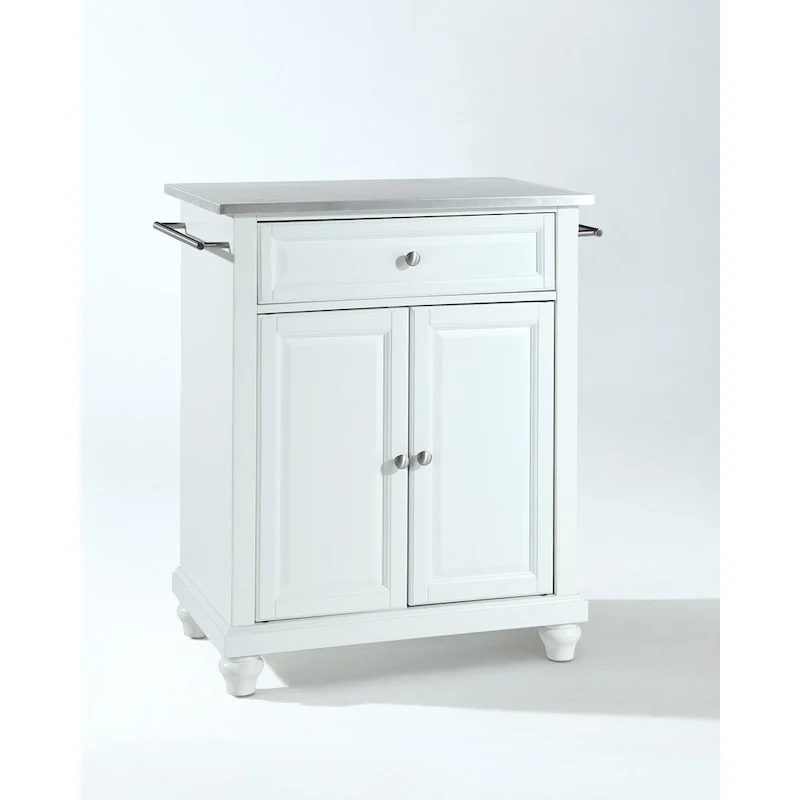 Crosley Cambridge Stainless Steel Top Portable Kitchen Island in White Finish - 18d x 31w x 35h
