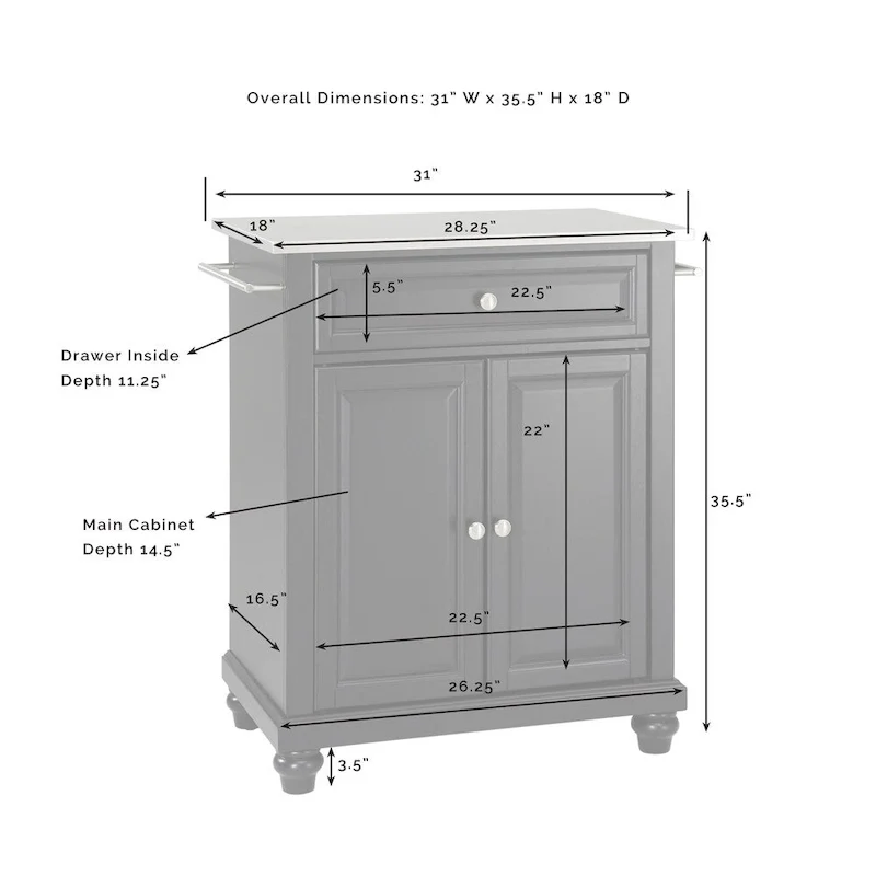 Crosley Cambridge Stainless Steel Top Portable Kitchen Island in White Finish - 18d x 31w x 35h