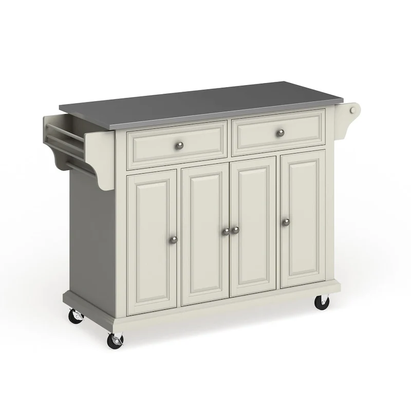 Crosley White Finish Stainless Steel Top Kitchen Cart and Island - 18d x 51.5w x 36h