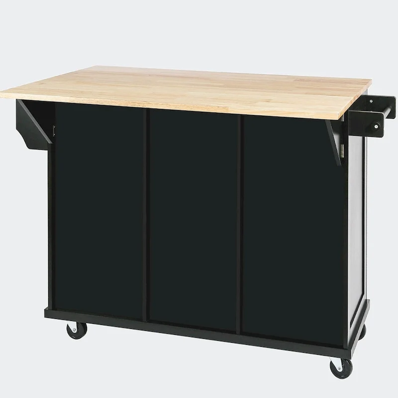 Kitchen Cart with Rubber wood Drop-Leaf Countertop