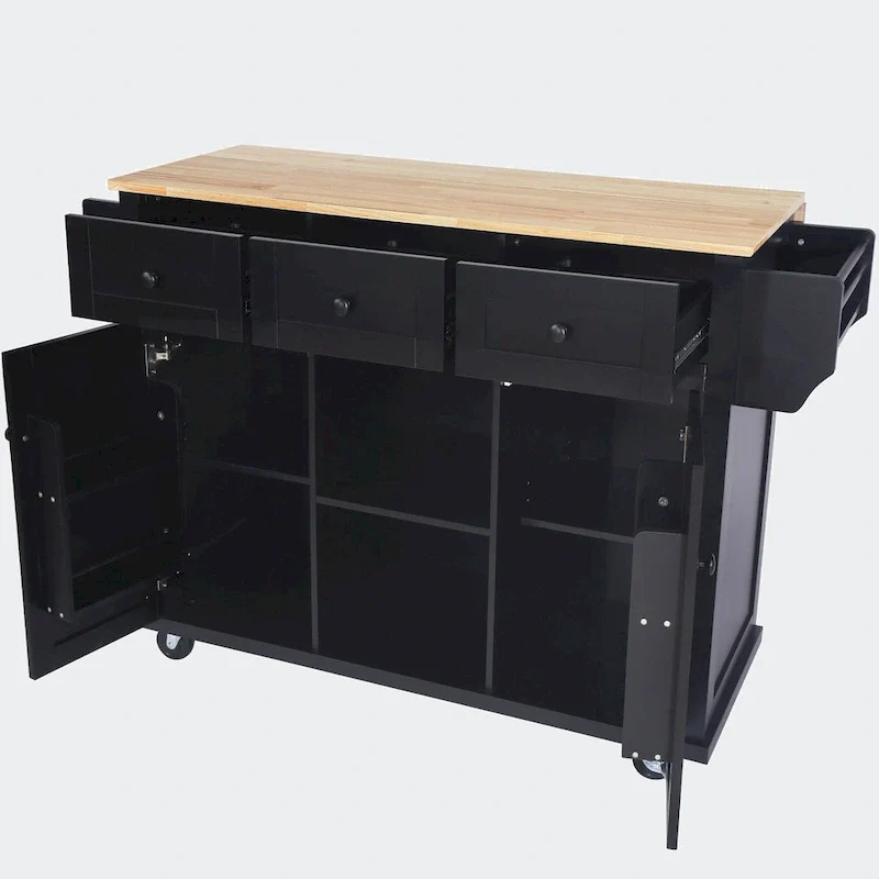 Kitchen Cart with Rubber wood Drop-Leaf Countertop