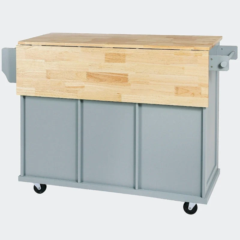 Kitchen Cart with Rubber wood Drop-Leaf Countertop