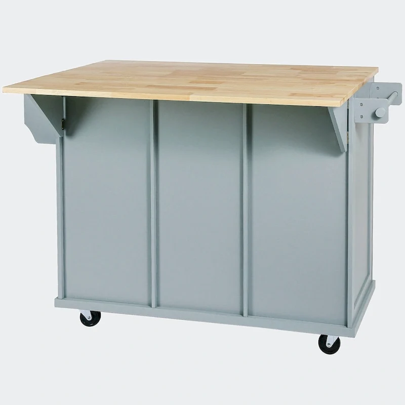 Kitchen Cart with Rubber wood Drop-Leaf Countertop