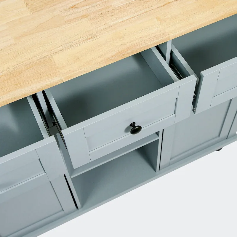 Kitchen Cart with Rubber wood Drop-Leaf Countertop