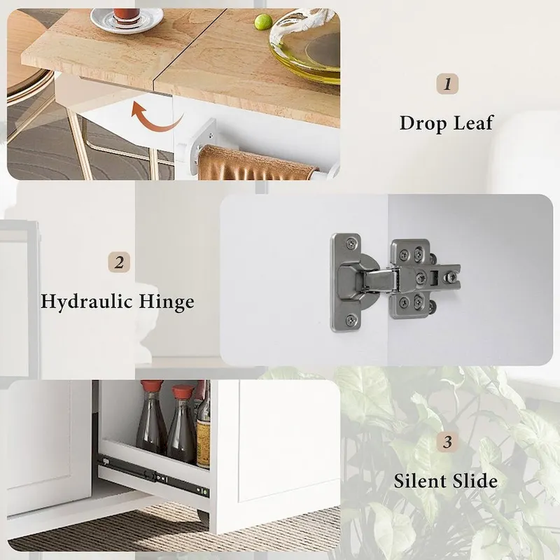 53.9 W Modern Versatile Kitchen Island with Drop Leaf and 3 Drawer Cabinets