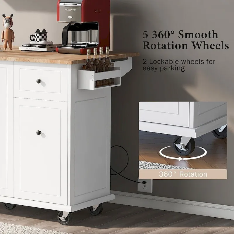 53.9 W Modern Versatile Kitchen Island with Drop Leaf and 3 Drawer Cabinets