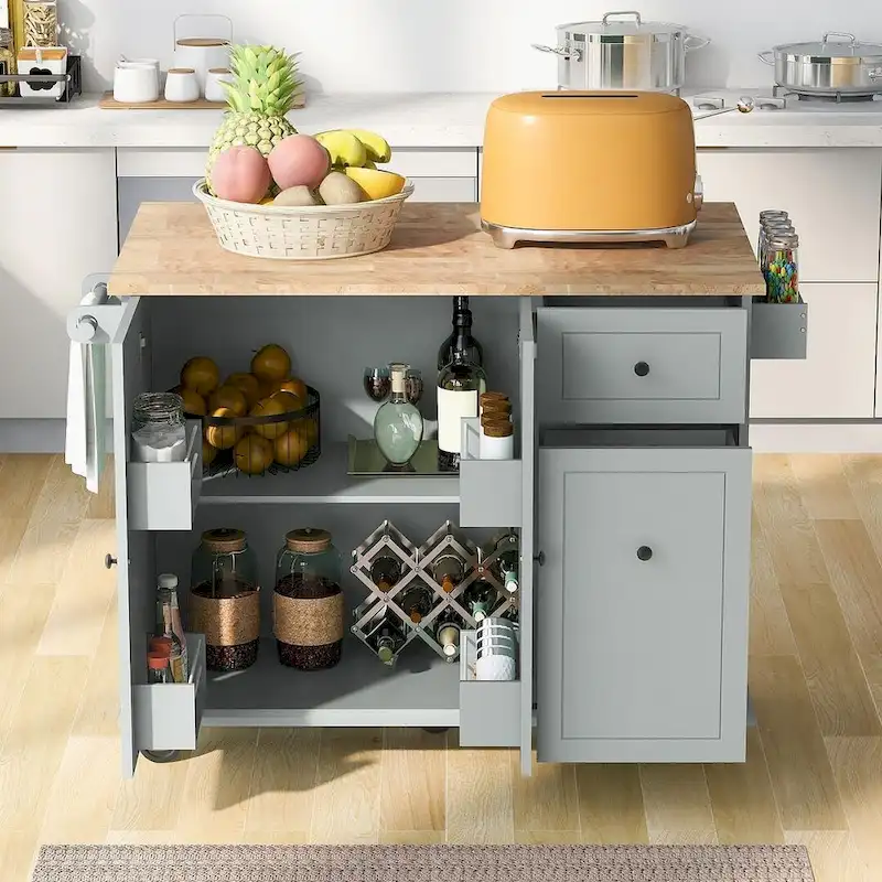53.9 W Modern Versatile Kitchen Island with Drop Leaf and 3 Drawer Cabinets