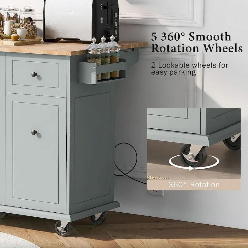 53.9 W Modern Versatile Kitchen Island with Drop Leaf and 3 Drawer Cabinets