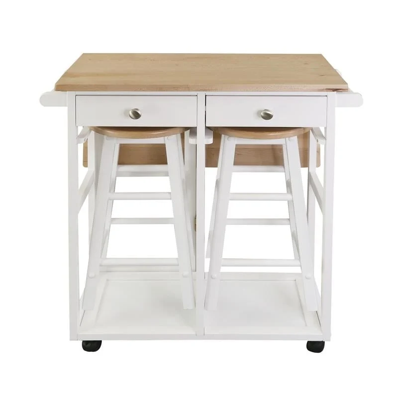 Wooden Breakfast Cart with Drop-Leaf Table, American Maple Top - N/A