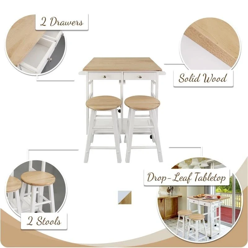 Wooden Breakfast Cart with Drop-Leaf Table, American Maple Top - N/A