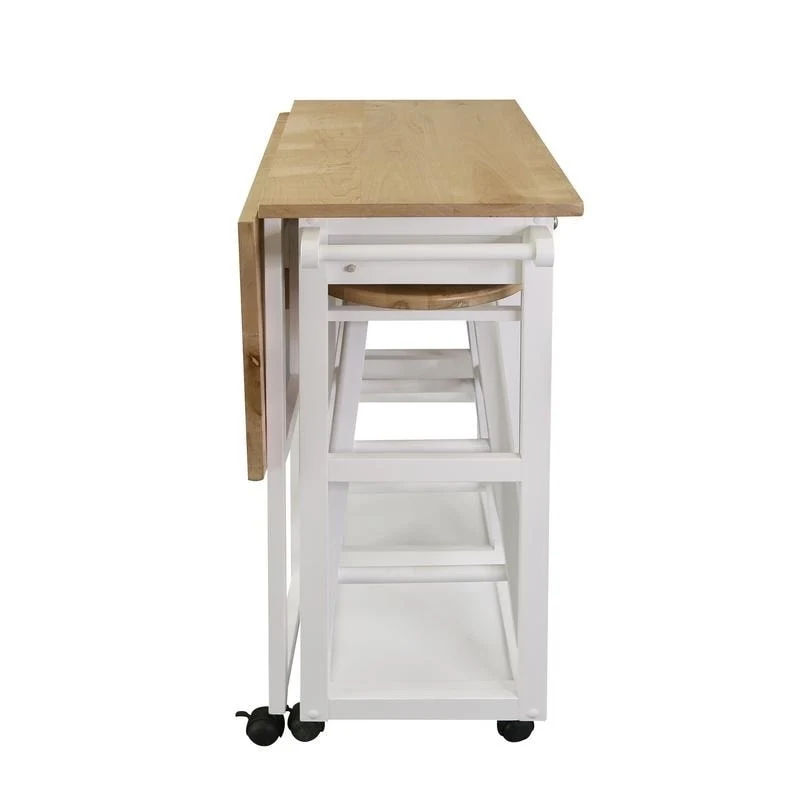 Wooden Breakfast Cart with Drop-Leaf Table, American Maple Top - N/A