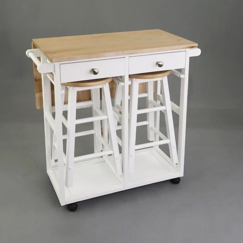 Wooden Breakfast Cart with Drop-Leaf Table, American Maple Top - N/A