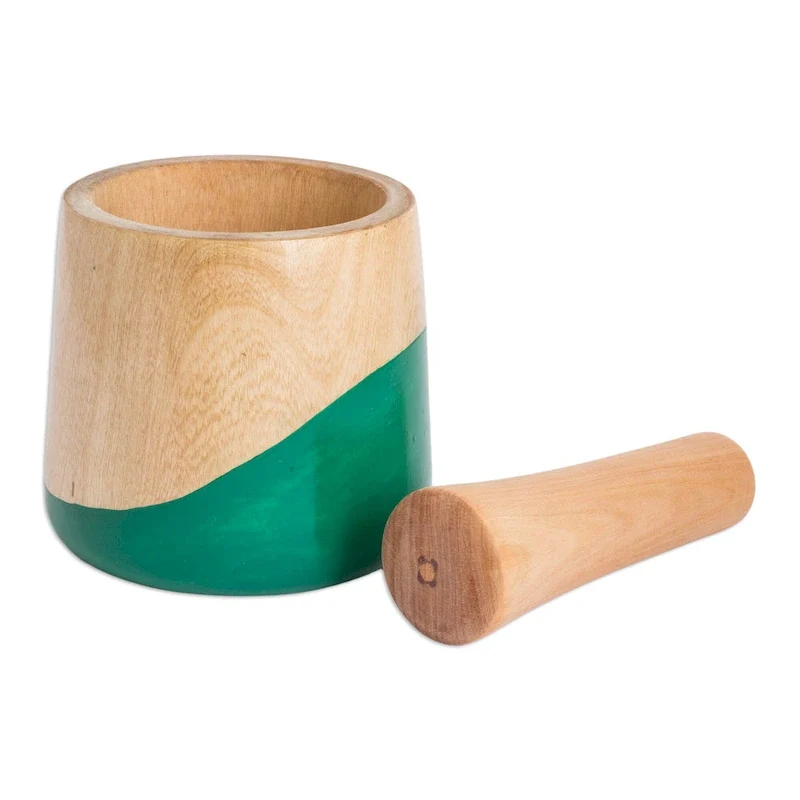 Novica Handmade Spicy Green Wood Mortar And Pestle