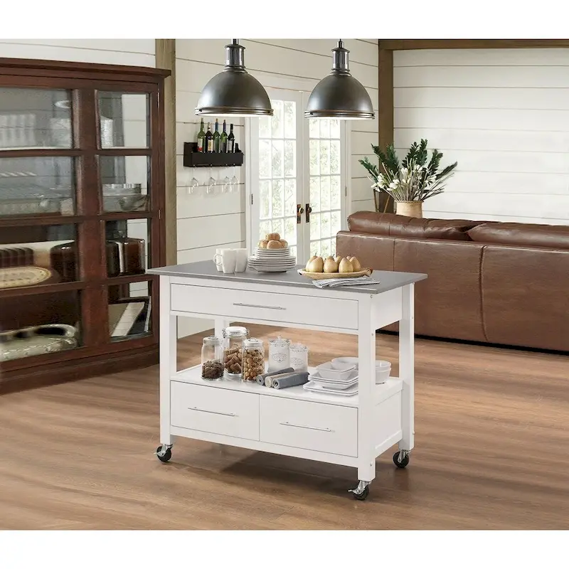 Ottawa Kitchen Cart, Stainless Steel & White