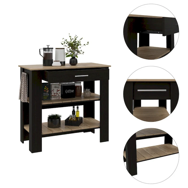 FM Furniture Brooklyn 40 Kitchen Island, Two Shelves, One Drawer
