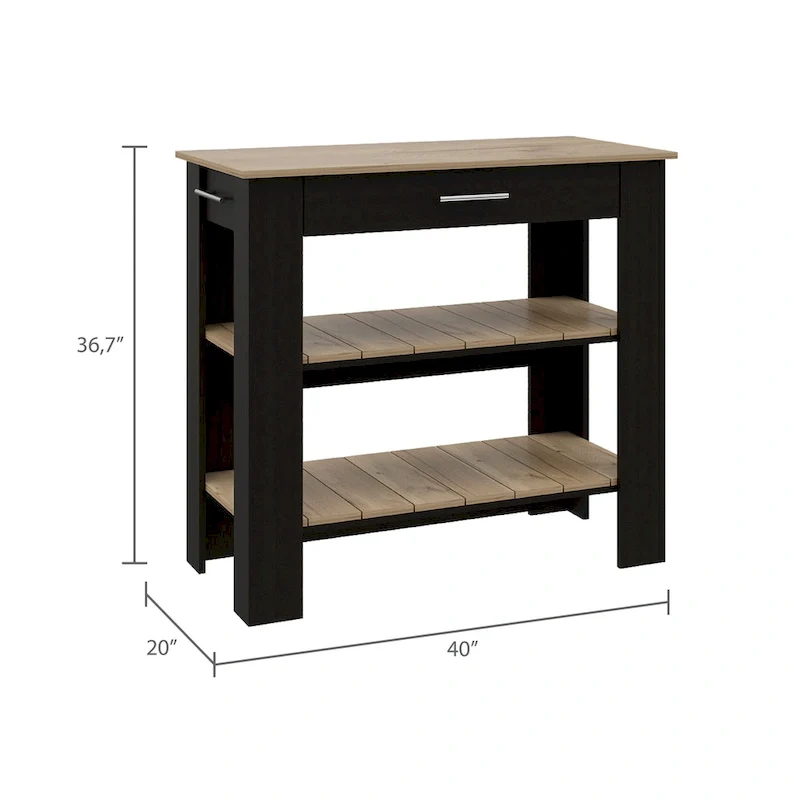 FM Furniture Brooklyn 40 Kitchen Island, Two Shelves, One Drawer