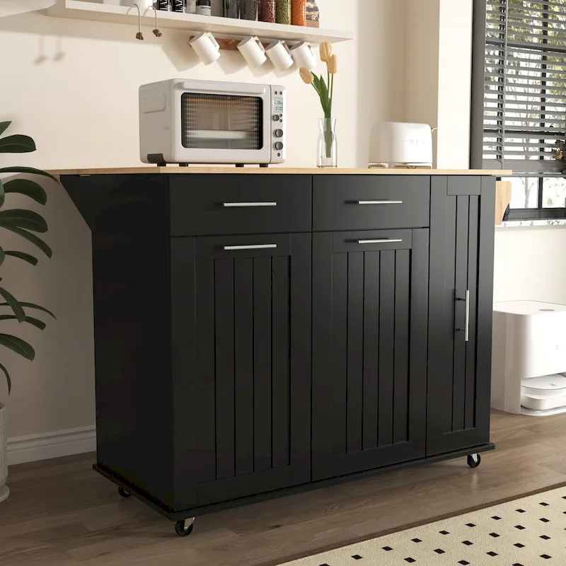 Kitchen Island with Drop Leaf,Kitchen Storage Cart with 3 Tier Pull Out Cabinet Organizer,Kitchen Cart on Wheels with Towel Rack