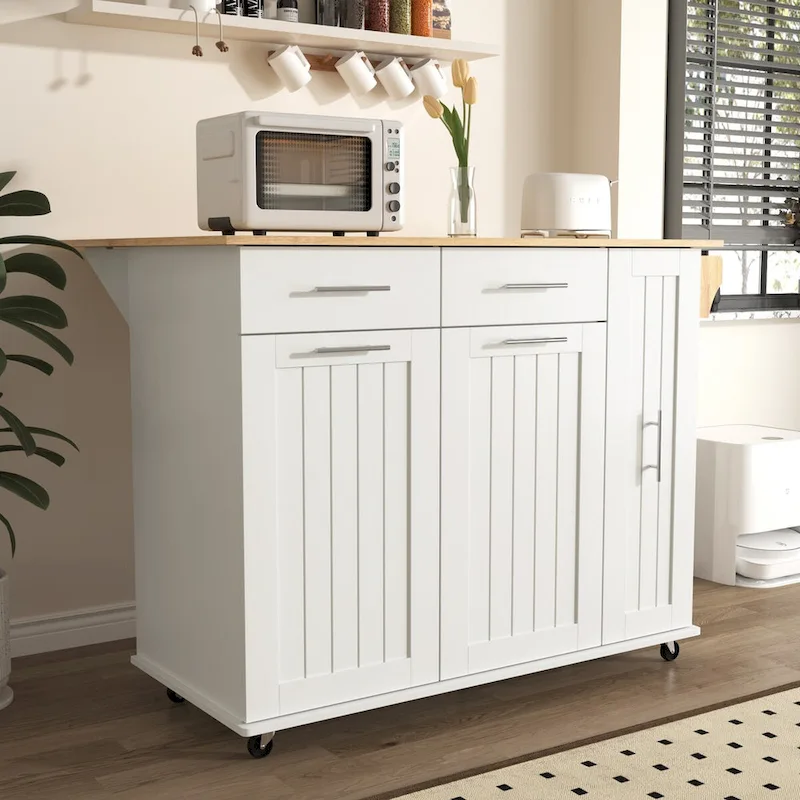 Kitchen Island with Drop Leaf,Kitchen Storage Cart with 3 Tier Pull Out Cabinet Organizer,Kitchen Cart on Wheels with Towel Rack