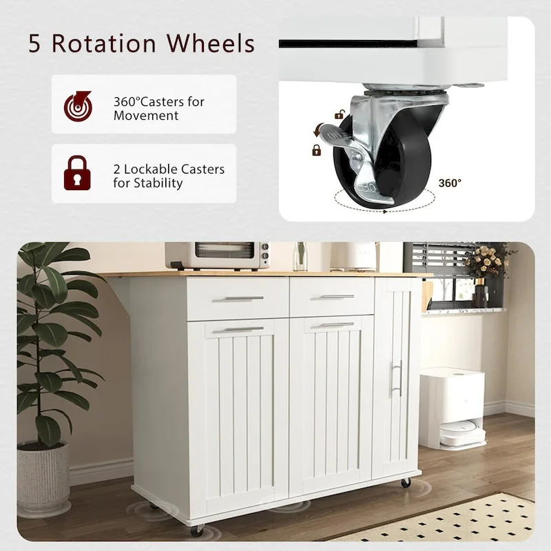 Kitchen Island with Drop Leaf,Kitchen Storage Cart with 3 Tier Pull Out Cabinet Organizer,Kitchen Cart on Wheels with Towel Rack