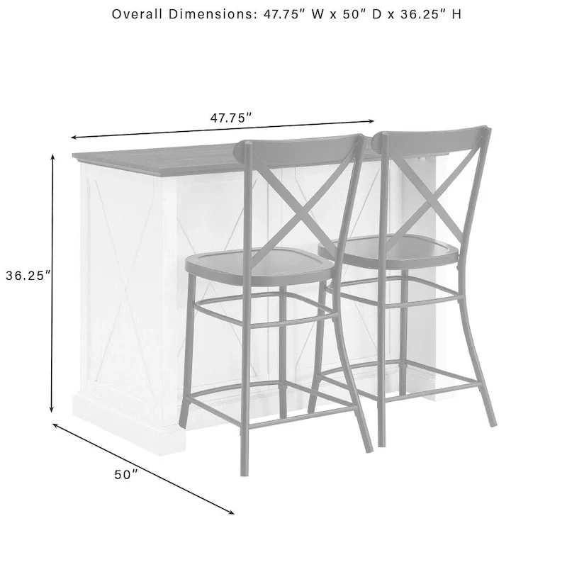 Crosley Clifton Kitchen Island W/Camille Stools - 50d x 47.75w x 36.25h