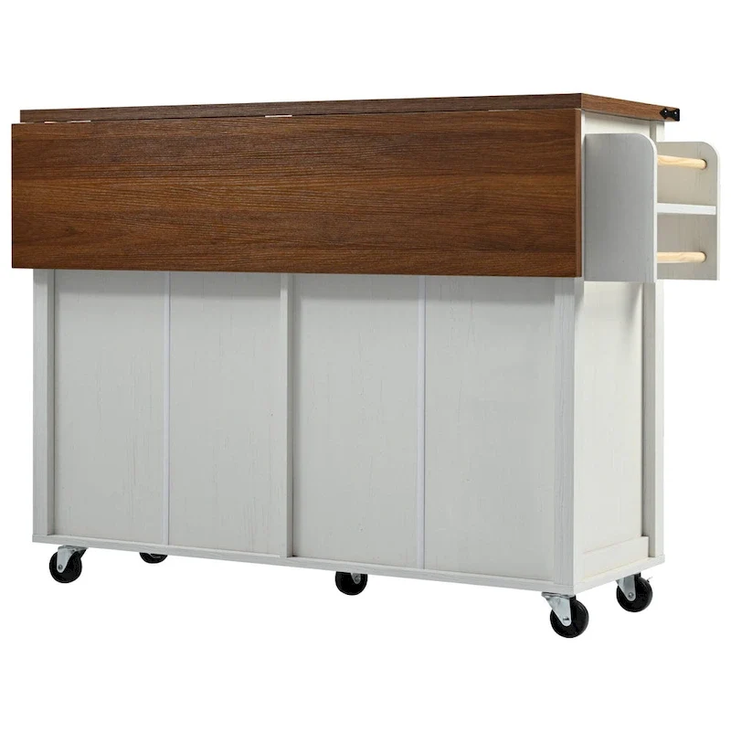 53.5Farmhouse Kitchen Island with Power Outlet, Kitchen Storage Island with Drop Leaf, Spice Rack and Drawer