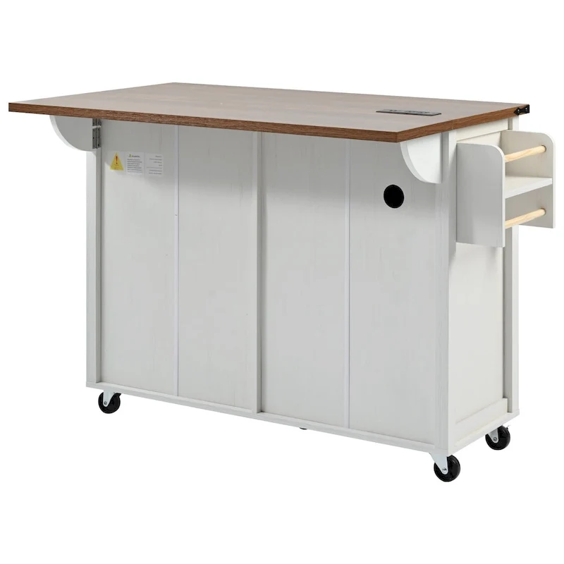 53.5Farmhouse Kitchen Island with Power Outlet, Kitchen Storage Island with Drop Leaf, Spice Rack and Drawer