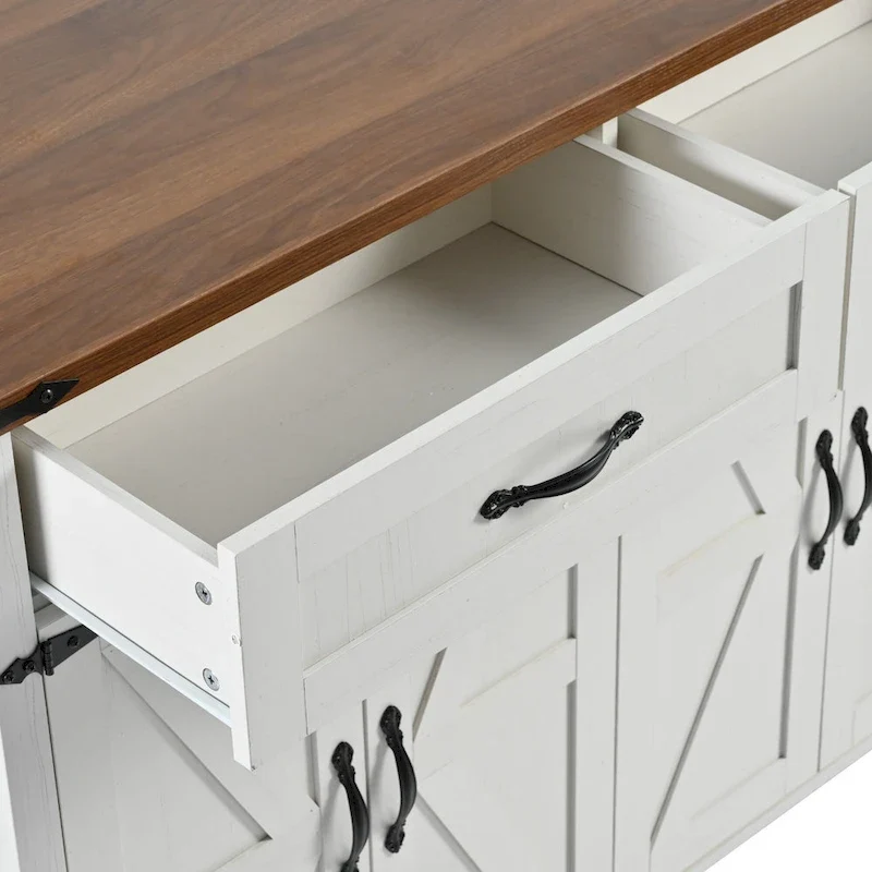 53.5Farmhouse Kitchen Island with Power Outlet, Kitchen Storage Island with Drop Leaf, Spice Rack and Drawer