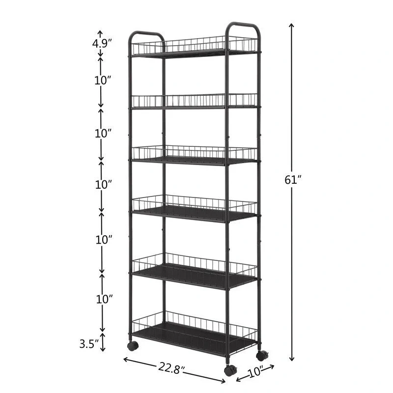 Mieres Slim Rolling Storage Cart, Multifunction Storage Trolley, Mobile Shelving Utility Rolling Cart with Lockable Wheels