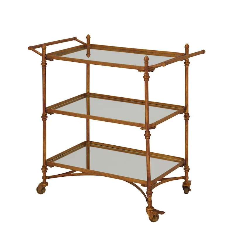Metal Rolling 3 Mirrored Shelves Bar Cart with Handles - Brass - Roche River Decor - 18W x 35L x 33H