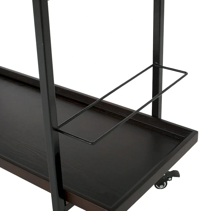 Rolling Bar Cart with Wood Look Shelving, Handle & Lockable Casters - Industrial Style Mobile Serving Cart with Wine Storage