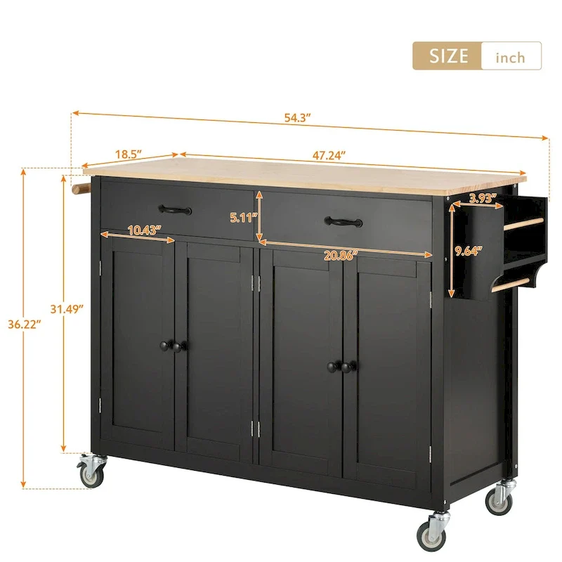 Kitchen Island Cart with Solid Wood Top