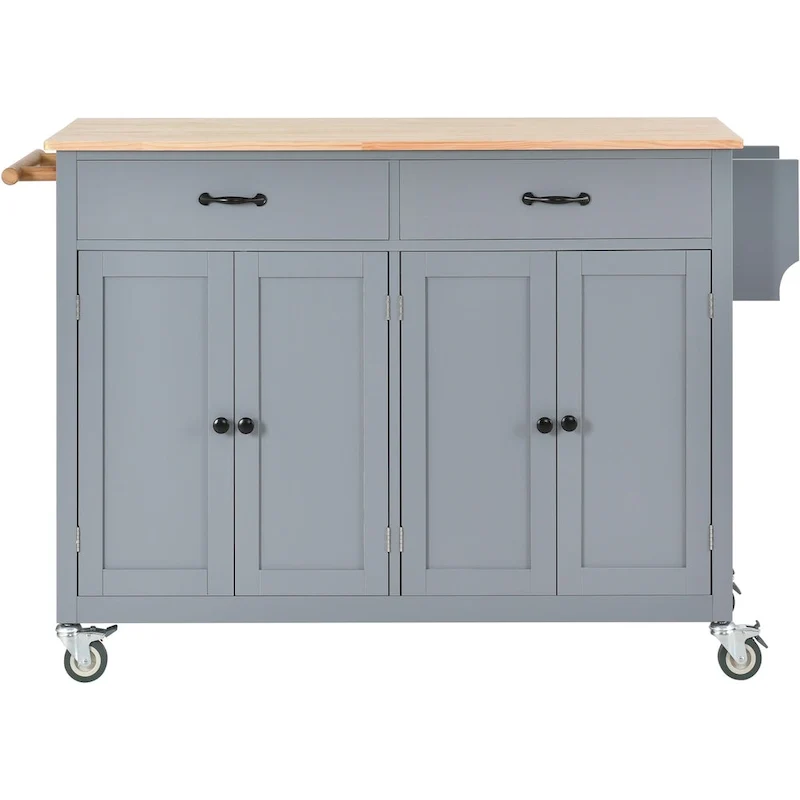 Kitchen Island Cart with Solid Wood Top