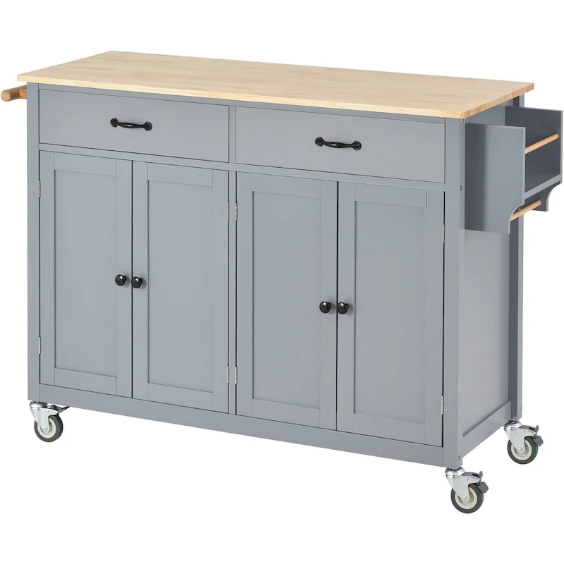 Kitchen Island Cart with Solid Wood Top