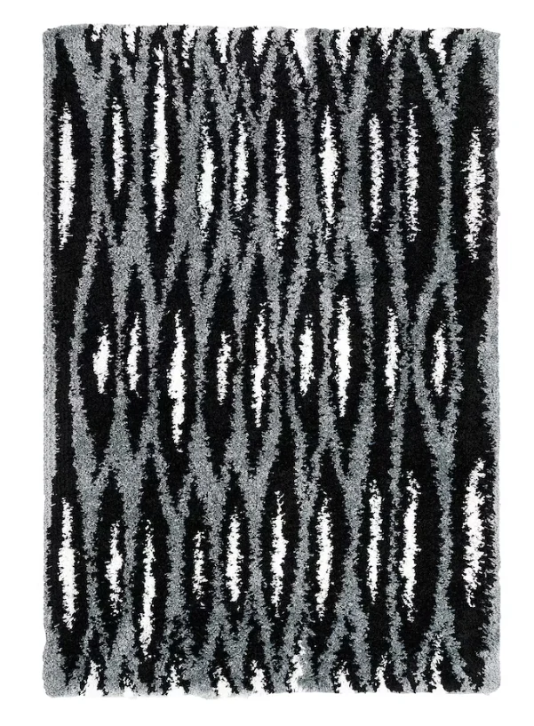 BULLERREMSA Rug, high pile, black grey/white, 133x195 cm