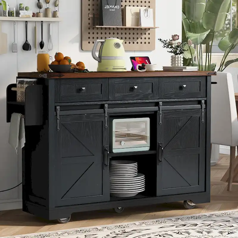53.7 Farmhouse Kitchen Island With Power Outlet(no include stool)
