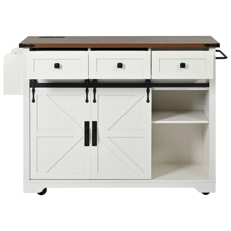 53.7 Farmhouse Kitchen Island With Power Outlet(no include stool)