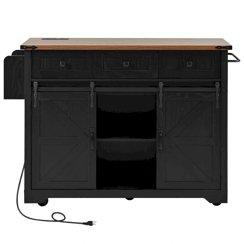 53.7 Farmhouse Kitchen Island With Power Outlet(no include stool)