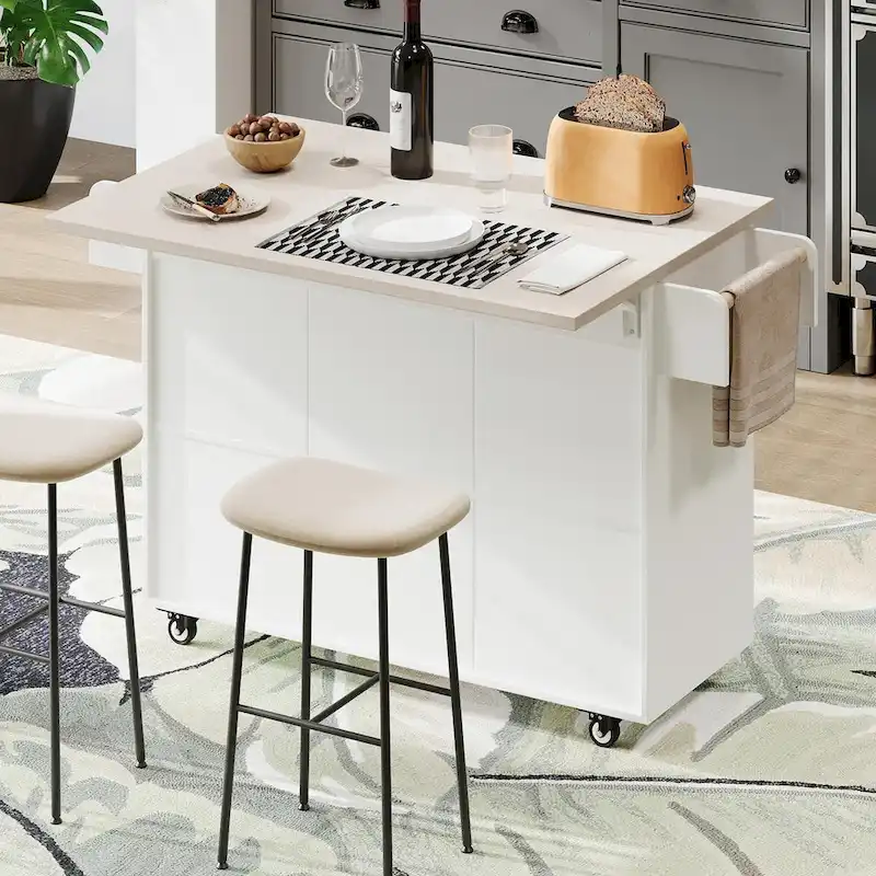Kitchen Island with Trash Can Storage and Adjustable Shelf