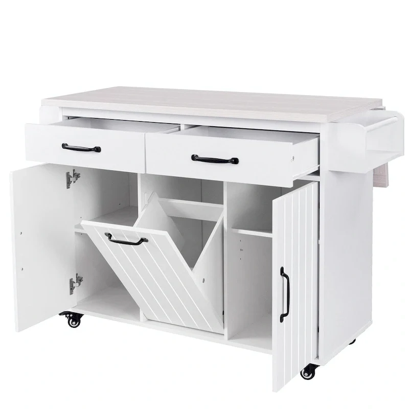 Kitchen Island with Trash Can Storage and Adjustable Shelf
