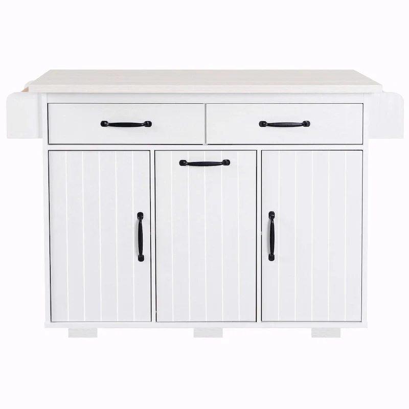 Kitchen Island with Trash Can Storage and Adjustable Shelf
