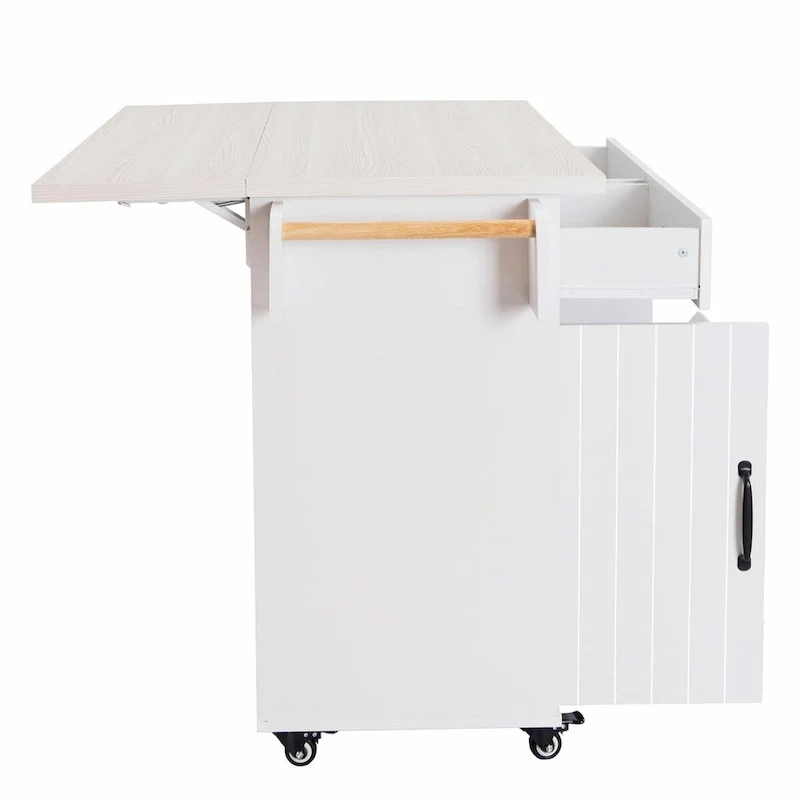 Kitchen Island with Trash Can Storage and Adjustable Shelf