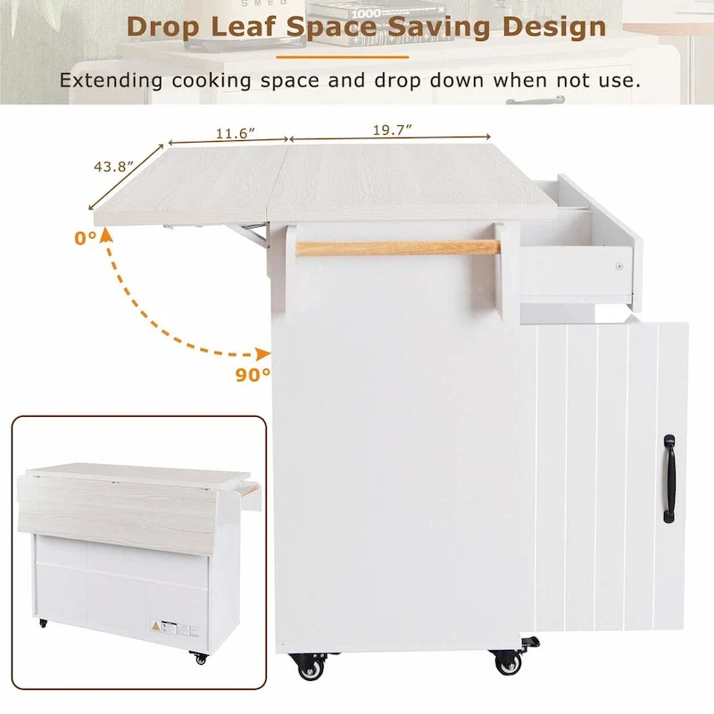 Kitchen Island with Trash Can Storage and Adjustable Shelf