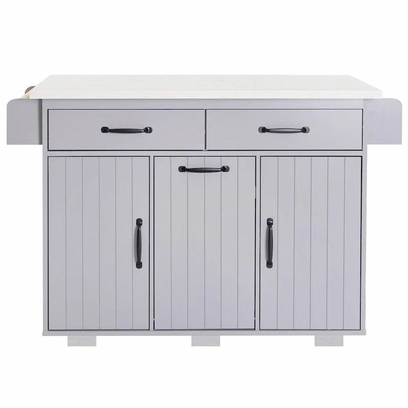 Kitchen Island with Trash Can Storage and Adjustable Shelf