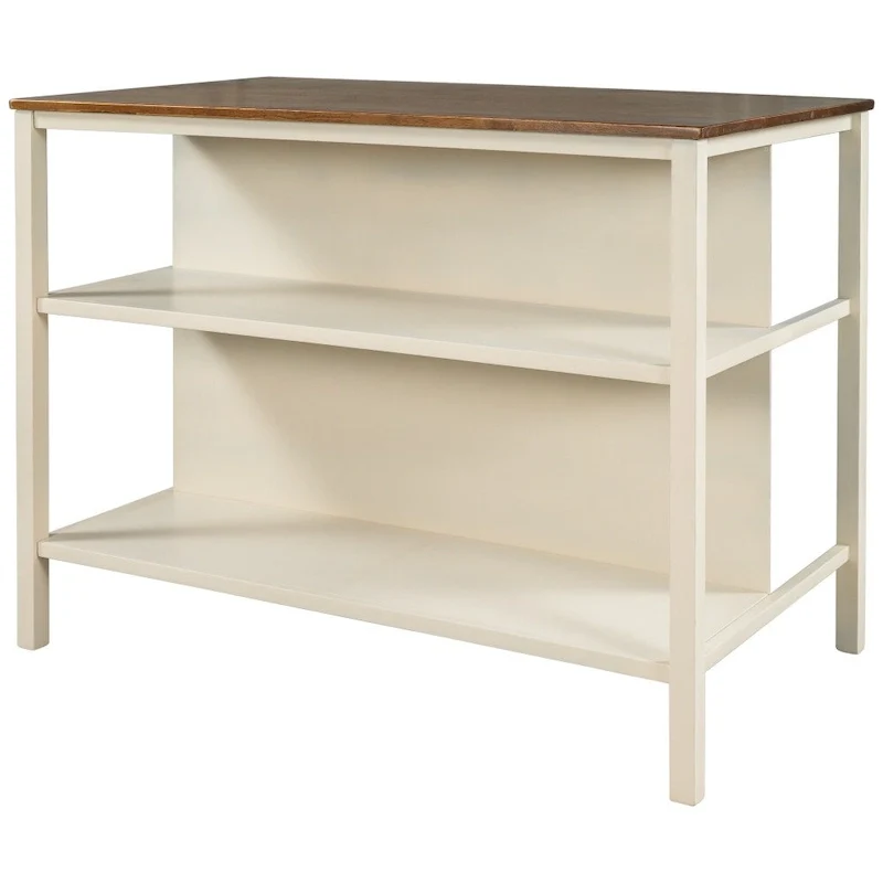 Solid Wood 45 Stationary Kitchen Island with Prep Table and Shelves